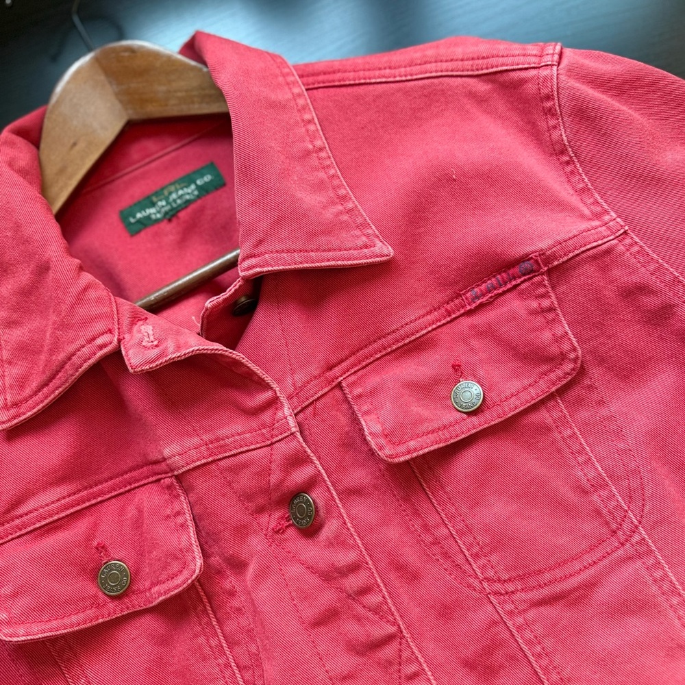 Ralph Lauren Red Denim Jacket Large Trucker Button Front Cotton Jean Jacket XL - Picture 8 of 11